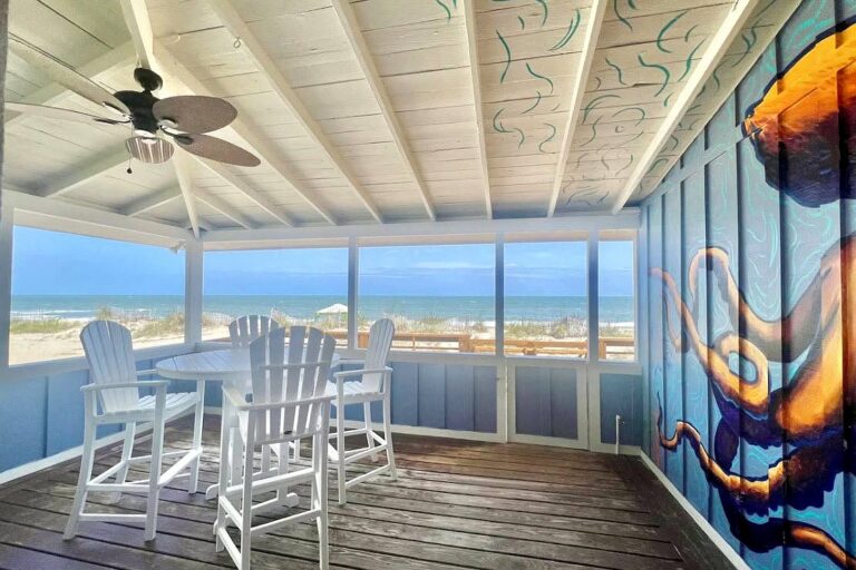 Screened porch with ocean views at an Edisto Beach rental