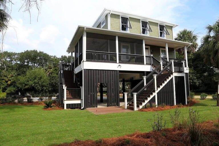 Raised Edisto Island vacation home with a big green yard